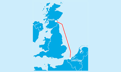 Trasa Zeebrugge-Rosyth. Dla osób płynących z Wielkiej Brytanii do Belgi lub odwrotnie. Samochody osobowe oraz ciężarowe